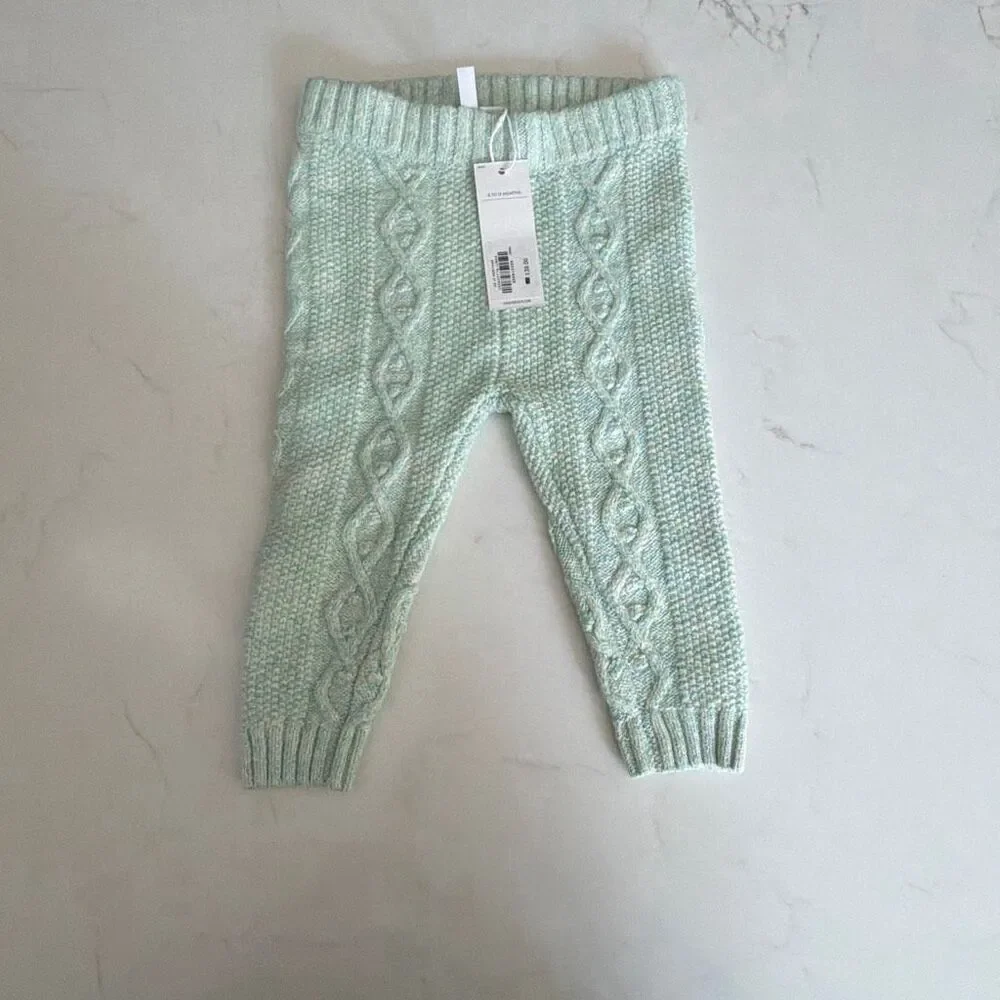 Janie and Jack Baby The Cozy Cable Knit Pant in Pastel Green Heather Size 6-12 M